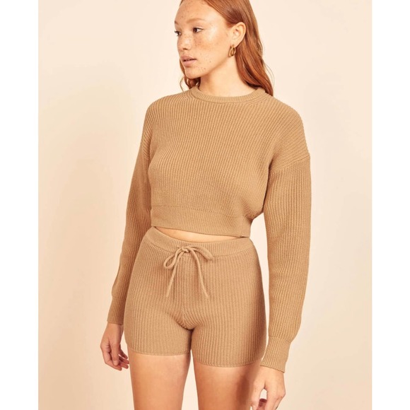 Reformation Tan Buff Sanzo Ribbed Short
